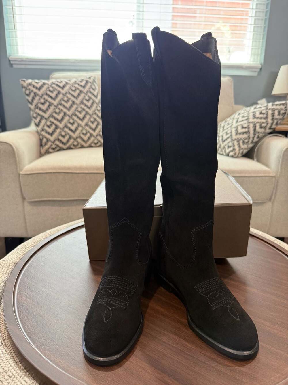 Linea Paolo TRACY-L Black Cow Suede Knee-High Western Boots
